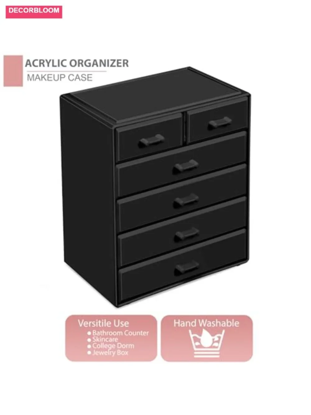 Acrylic Makeup Organizer with 6 Drawers - Cosmetic Storage Case for Vanity